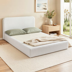 Artiss Compression Bed Frame Queen Size No Assembly Vacuum High Density Sponge Boucle Cream White