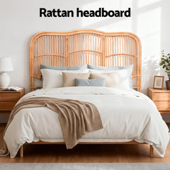 Artiss Bed Headboard Double Bedhead Rattan - NERO Pine