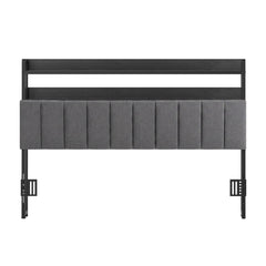 Artiss Queen Headboard Charging Station Storage LED Light Grey Upholstered