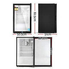 Devanti 105L Bar Fridge Glass Door Mini Fridge Countertop Cooler Black