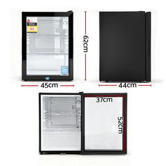 Devanti 56L Bar Fridge Glass Door Mini Fridge Countertop Cooler Black