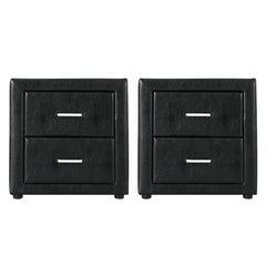 Artiss 2X Bedside Table 2 Drawers Side Table Leather - CADEN Black