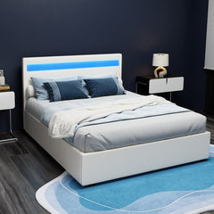 Artiss Bed Frame Double Size Gas Lift RGB LED White Cole