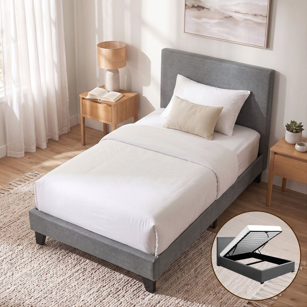 Artiss Bed Frame King Single Size Gas Lift Storage Mattress Base Wooden Grey