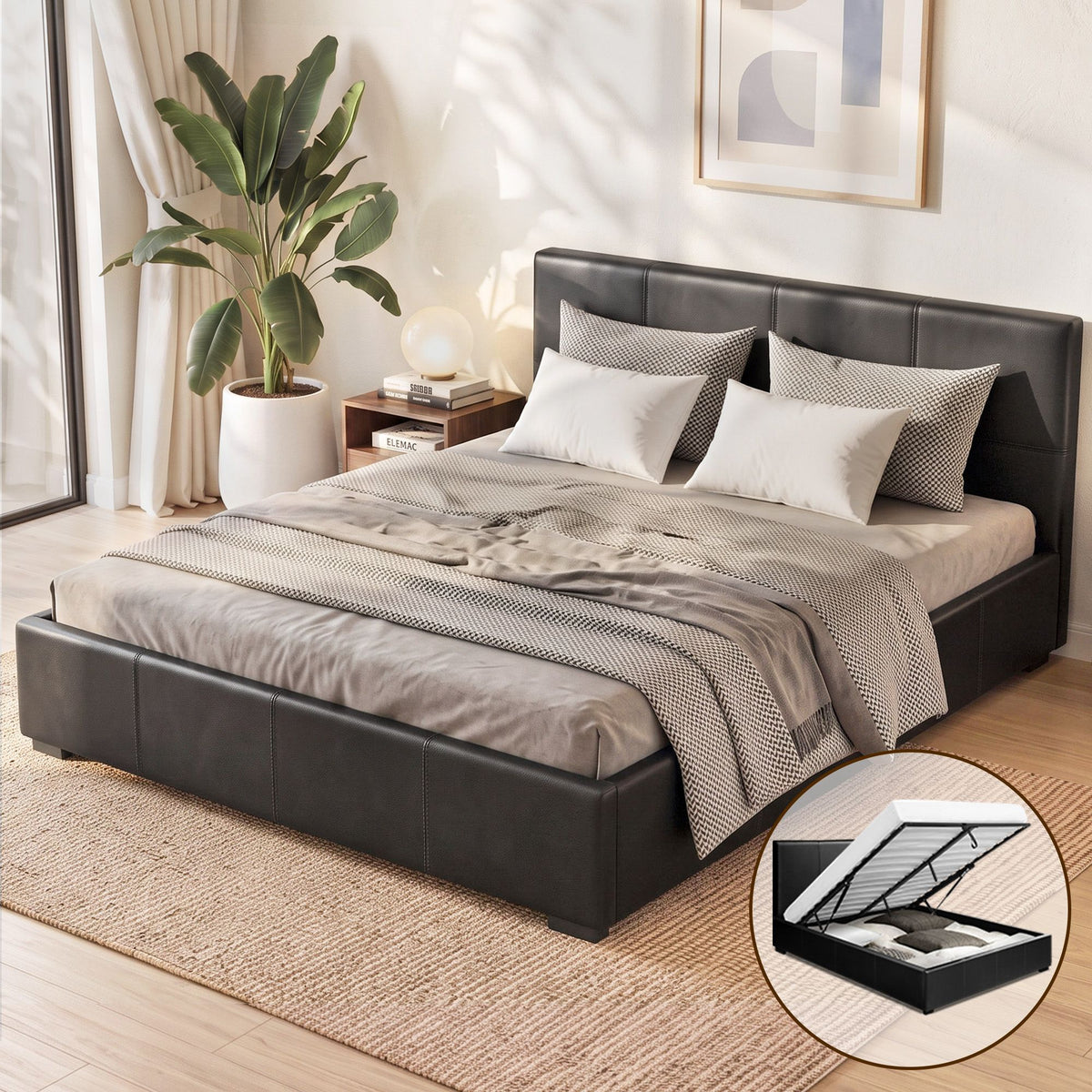 Artiss Nino Bed Frame PU Leather - Black Queen