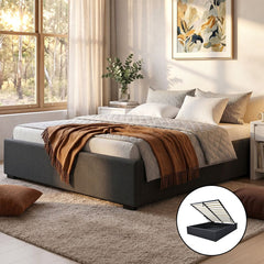 Artiss TOKI Queen Size Storage Gas Lift Bed Frame without Headboard Fabric Charcoal