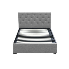 Artiss Vila Bed Frame Fabric Gas Lift Storage - Grey King Single