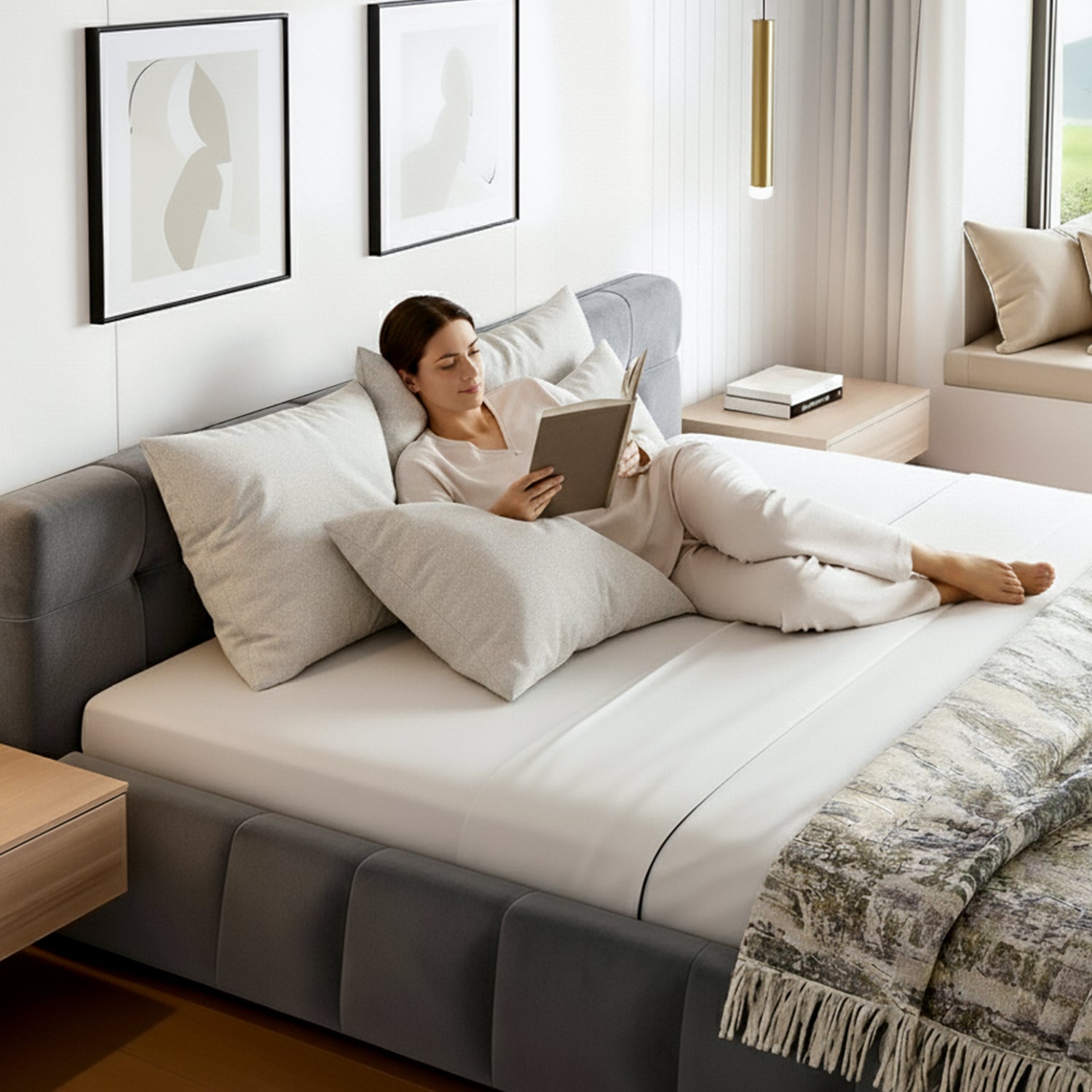 Artiss Queen Size Bed Frame Plush Soft Headboard Velvet Platform Base for Modern Bedrooms Grey