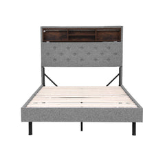 Artiss Bed Frame King Single Size LED Mattress Base Platform with Storage Shelf Hidden Storage Box Grey