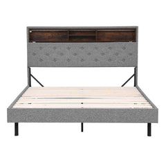 Artiss Bed Frame Queen Size LED Mattress Base Platform with Storage Shelf Hidden Storage Box Grey