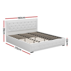 Artiss Bed Frame King Size Gas Lift Base With Storage White Leather Tiyo Collection