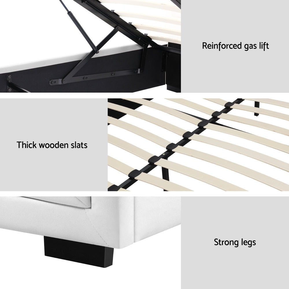 Artiss Bed Frame King Size Gas Lift Base With Storage White Leather Tiyo Collection