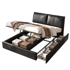 Artiss Queen Bed Frame Gas Lift Storage 3 Drawers Adjustable Headboard Platform Bed Black