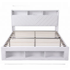 Artiss King Bed Frame with Storage, Charging Station & LED, White