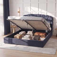 Artiss King Bed Frame with Lift Up Storage and USB Ports Grey