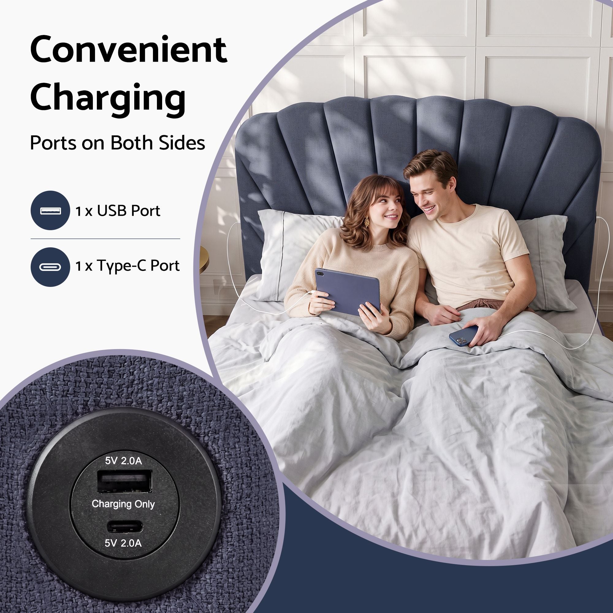 Artiss King Bed Frame with Lift Up Storage and USB Ports Grey