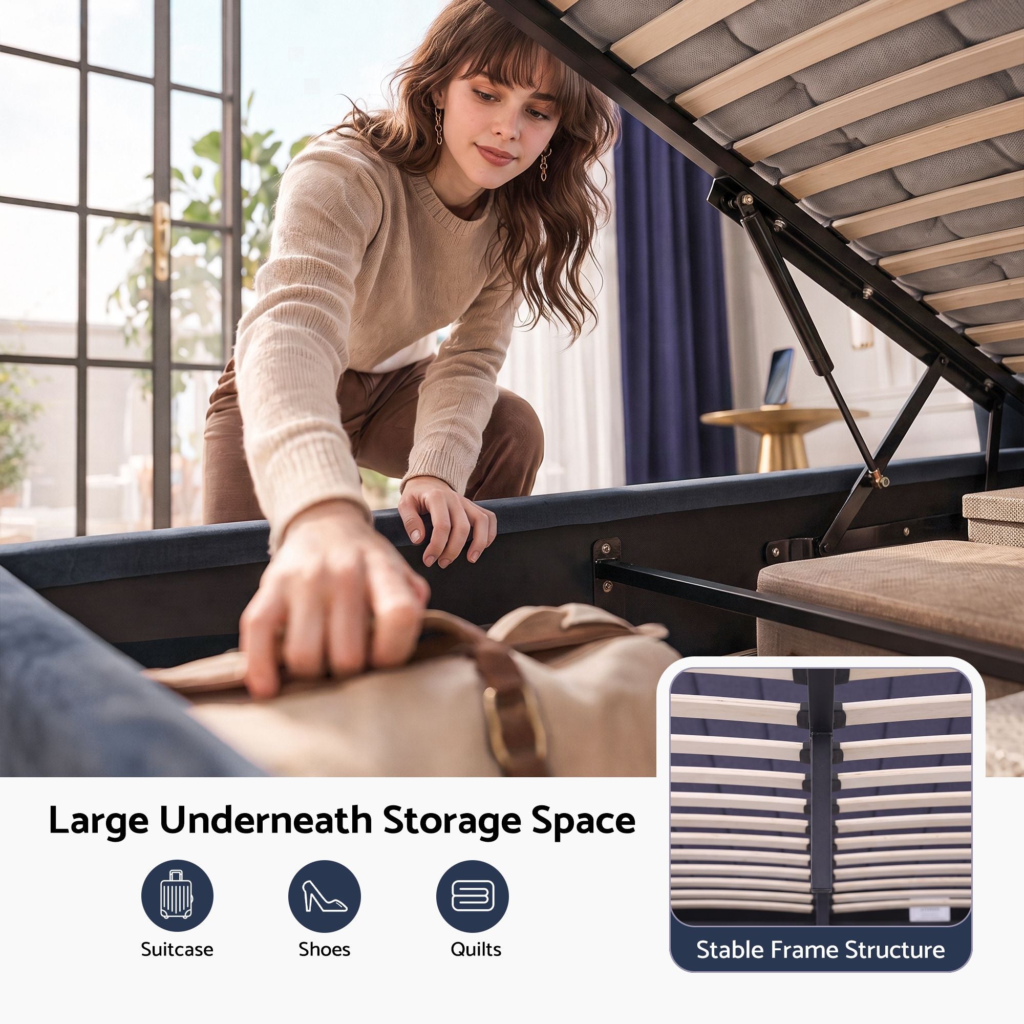 Artiss King Bed Frame with Lift Up Storage and USB Ports Grey