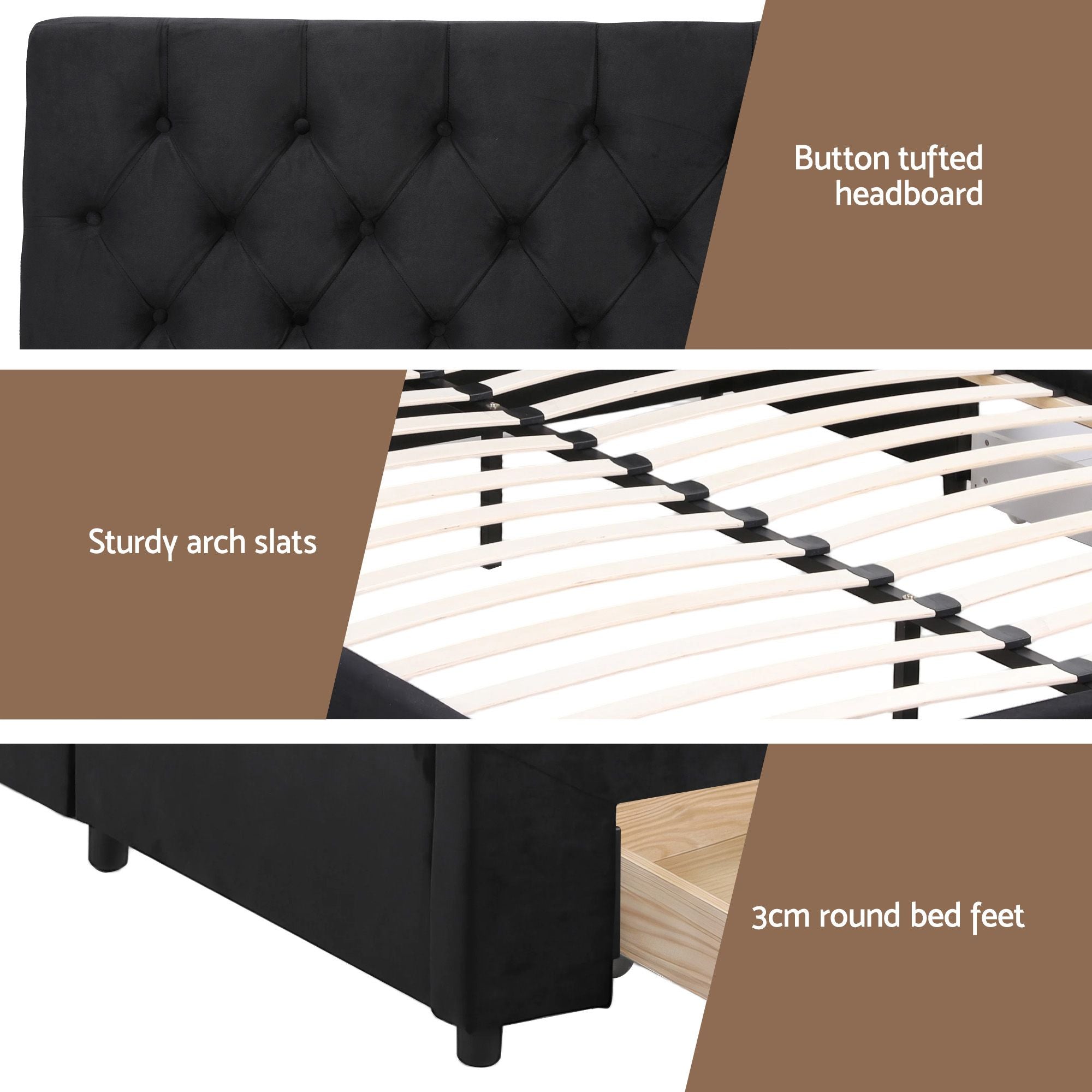Artiss King Bed Frame Storage Charging Station Upholstered 3 Drawers USB Type-C