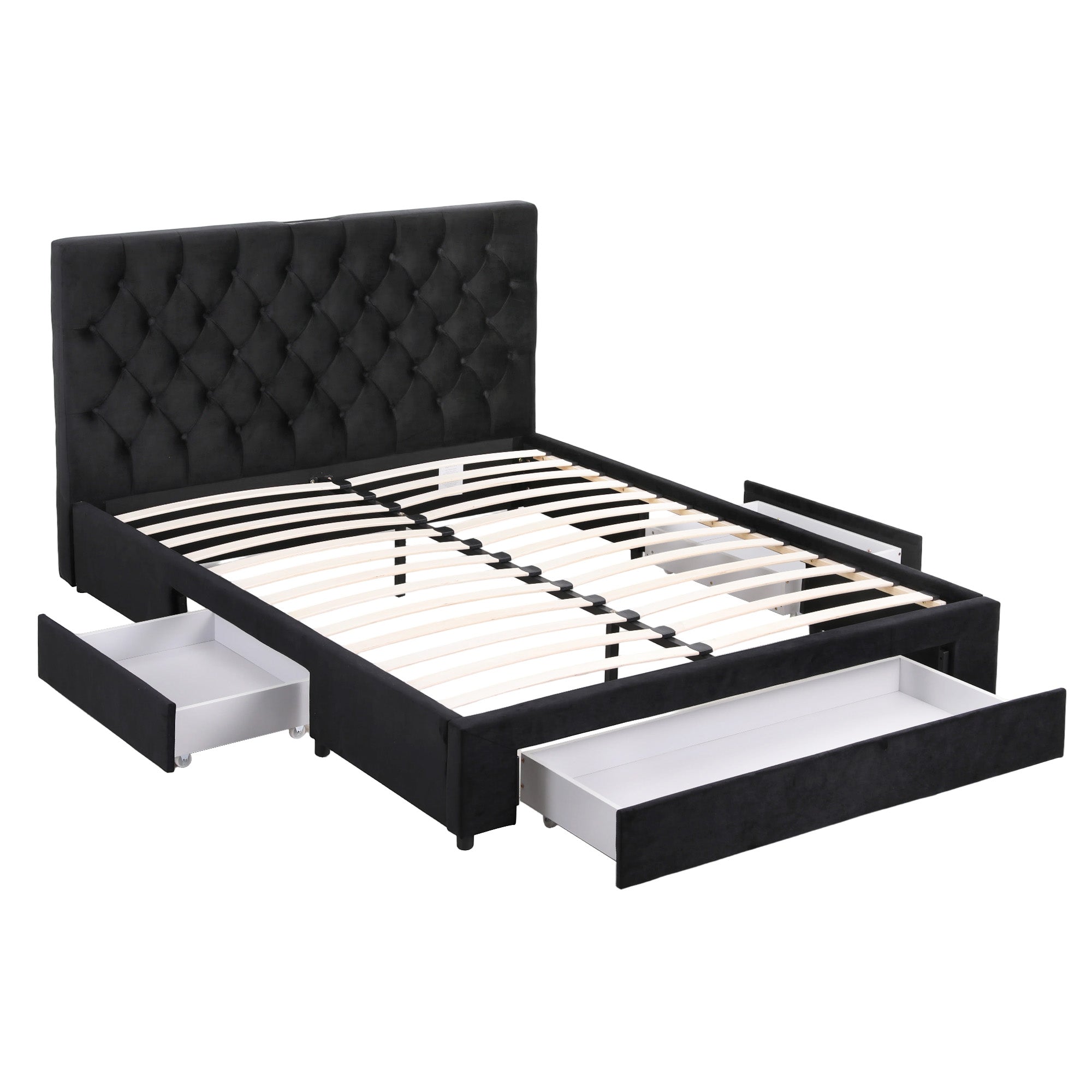 Artiss Queen Bed Frame Storage Charging Station Upholstered 3 Drawers USB Type-C