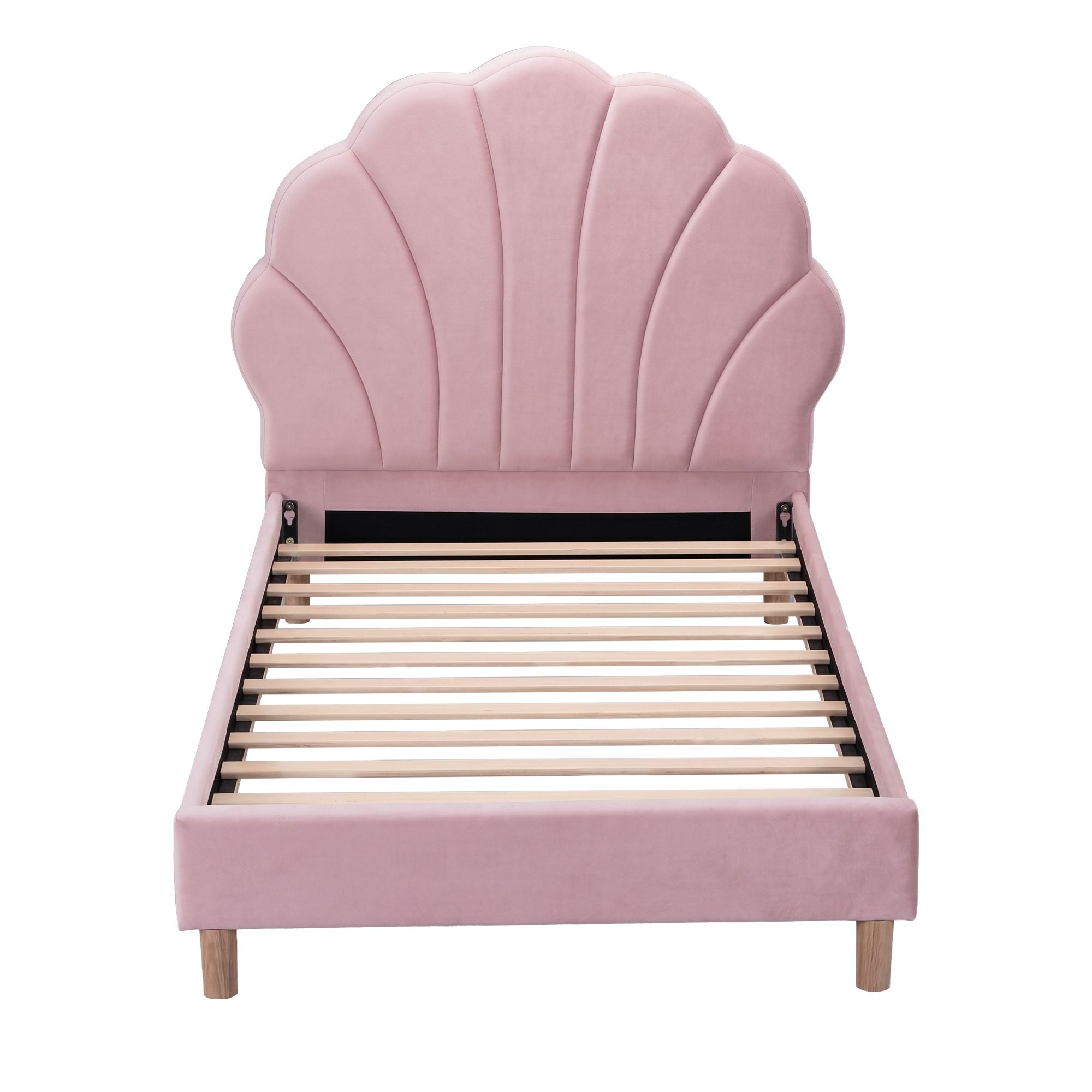 Artiss Single Bed Frame Scallop Upholstered Headboard Pink Velvet Platform Base Support up to 180kg