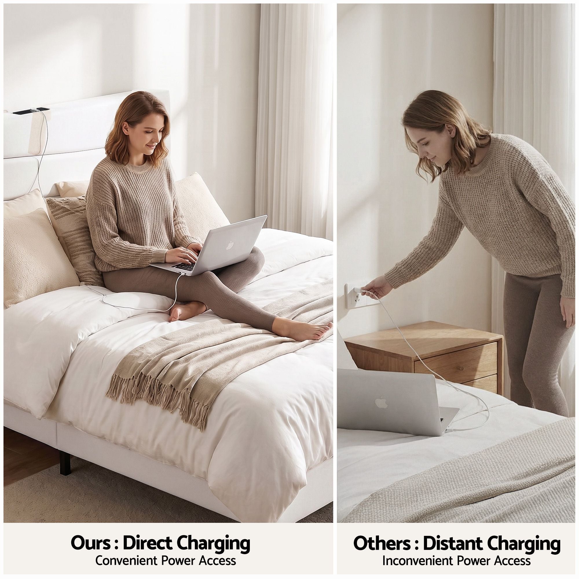 Artiss Queen Bed Frame with Storage Adjustable Headboard Platform Base Linen