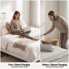 Artiss Queen Bed Frame with Storage Adjustable Headboard Platform Base Linen