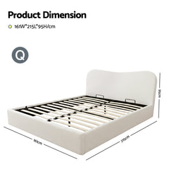 Artiss Queen Bed Frame with Gaslift Storage Wooden Platform Mattress Base Boucle Upholstered White