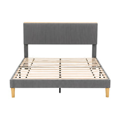 Artiss Queen Bed Frame Upholstered Adjustable Headboard Mood Lighting Heavy Duty Grey Velvet