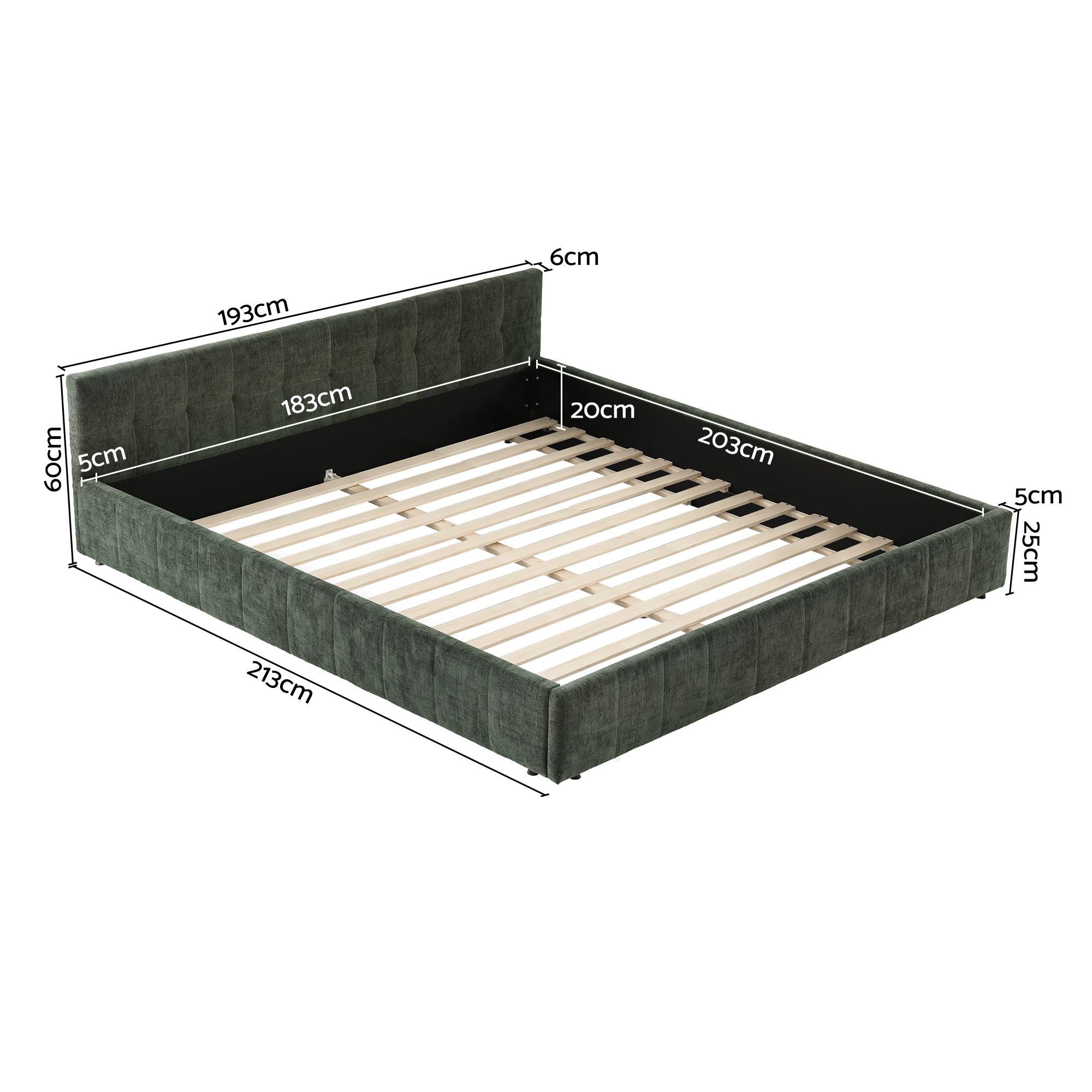 Artiss King Bed Frame Chenille Heavy Duty Platform Base Green 300kg Support No