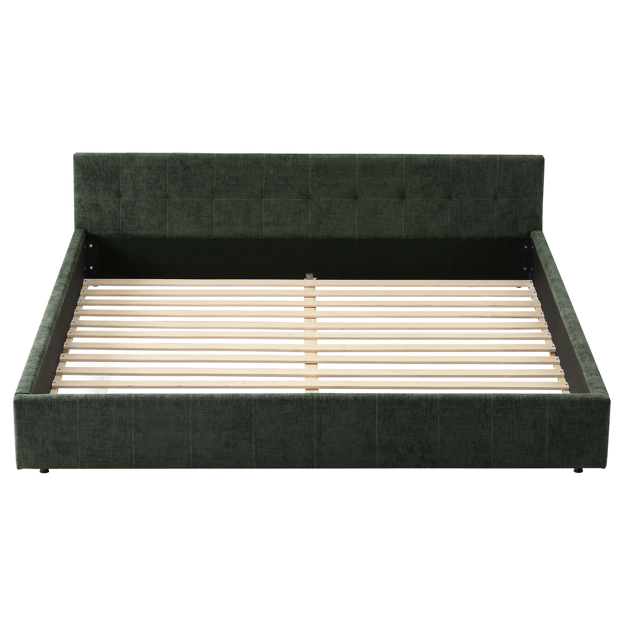 Artiss King Bed Frame Chenille Heavy Duty Platform Base Green 300kg Support No