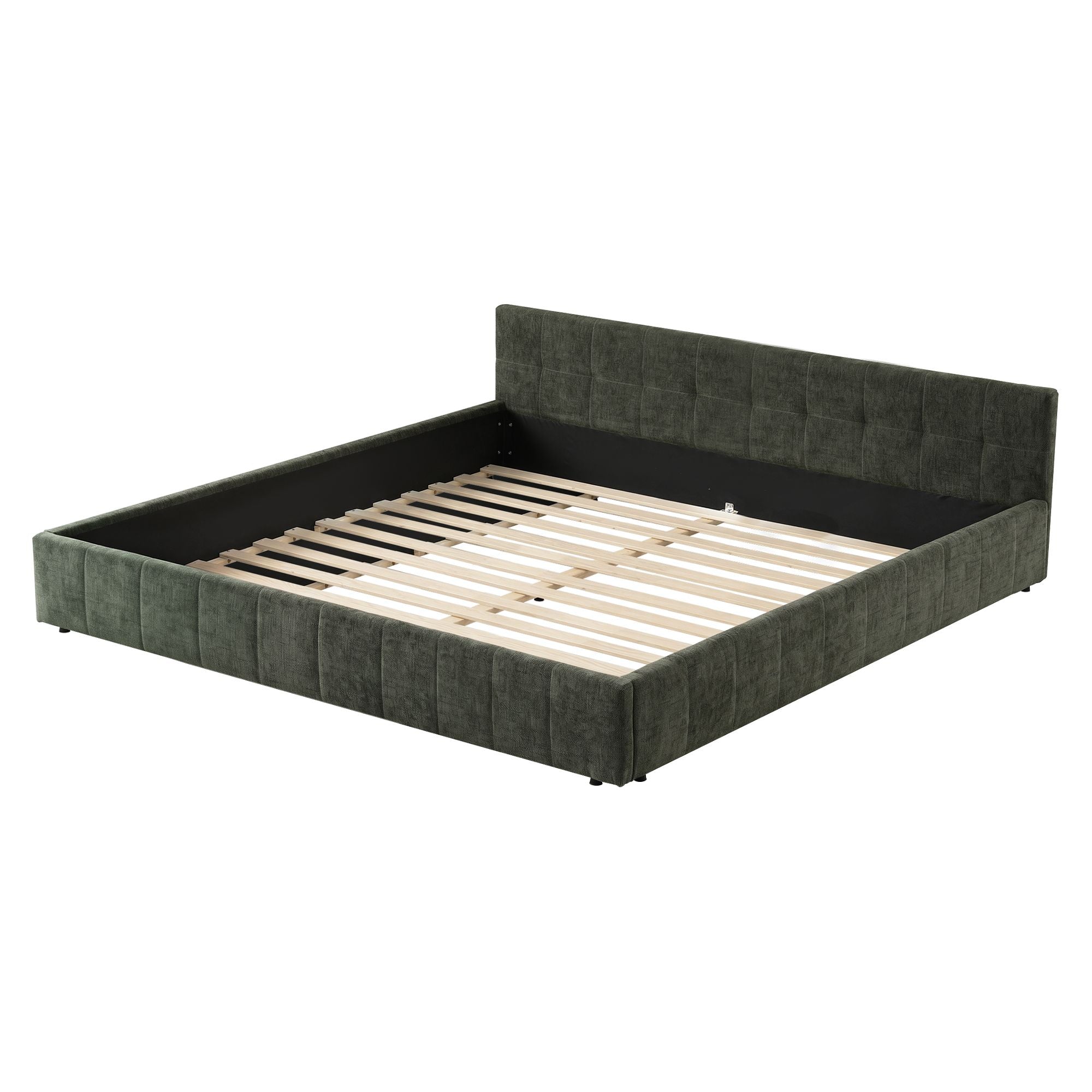 Artiss King Bed Frame Chenille Heavy Duty Platform Base Green 300kg Support No