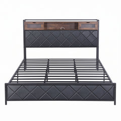 Artiss King Bed Frame with LED Lights and Storage Headboard Charging Station