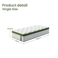 Artiss BedStory Single Bed Frame Mattress Bundle Platform Headboard Medium Firm Hybrid White