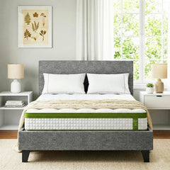 Artiss BedStory Single Bed Frame and Mattress Set, 30cm Hybrid Cooling Gel Mattress with Grey Upholstered Wooden Platform Base, Modern Bedroom Furniture Bundle