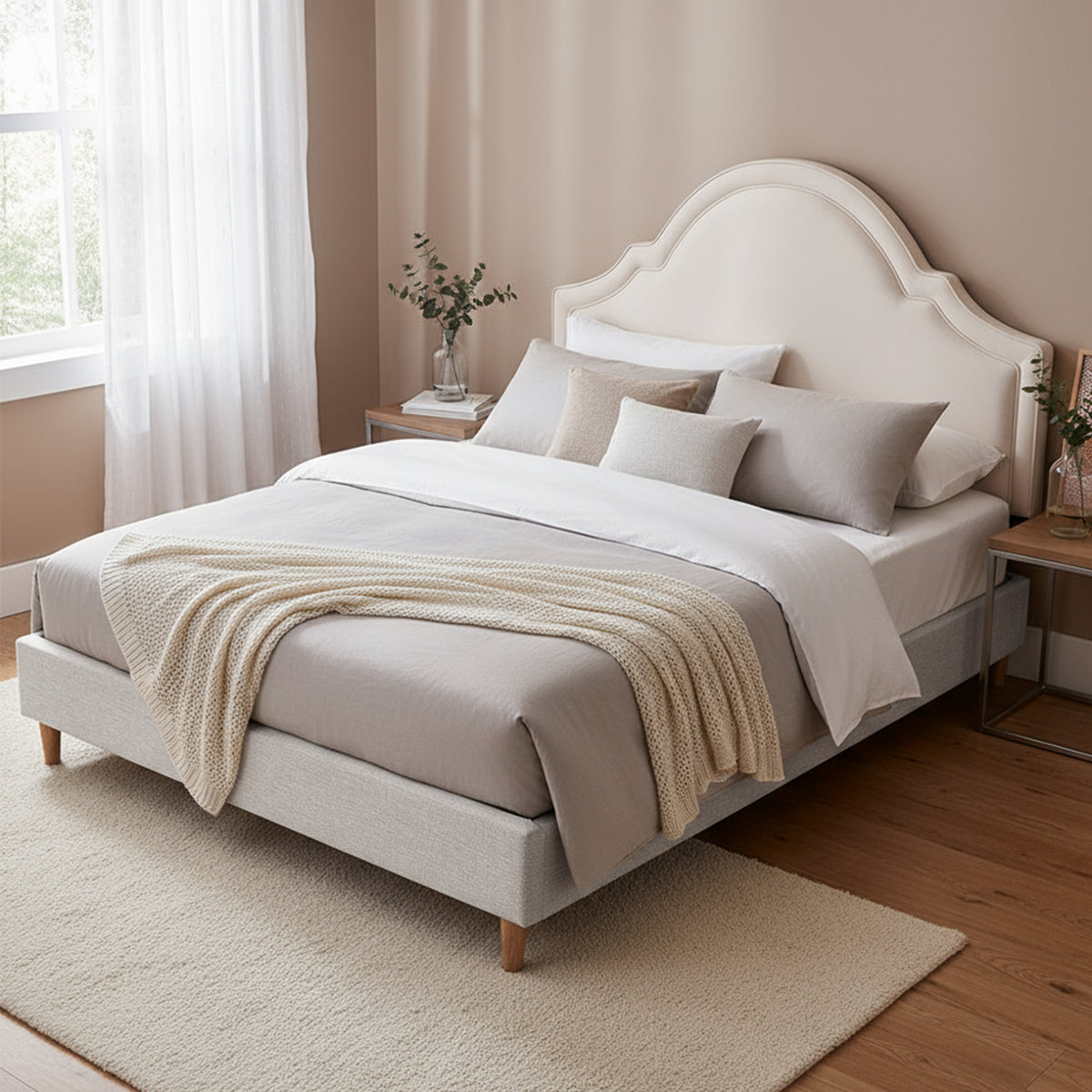 Artiss Queen Bed Frame with Storage Scalloped Velvet Headboard Wooden Platform Base