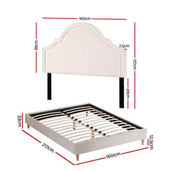 Artiss Queen Bed Frame with Storage Scalloped Velvet Headboard Wooden Platform Base