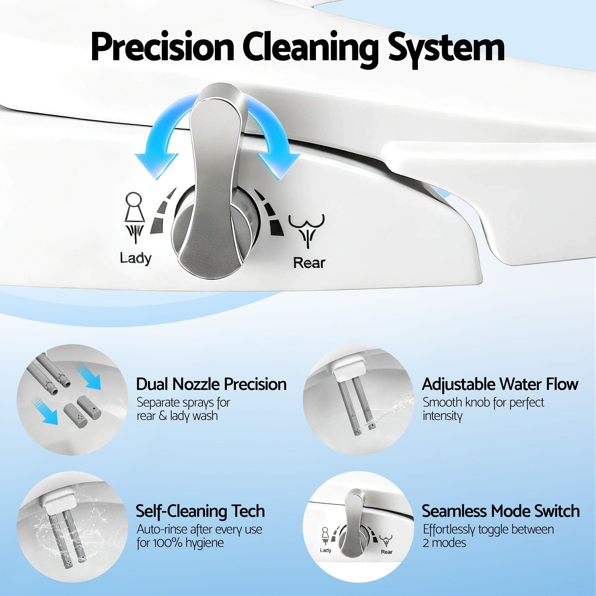 Cefito Non Electric Bidet Toilet Seat D-Shape Dual Nozzle Soft Close WaterMark