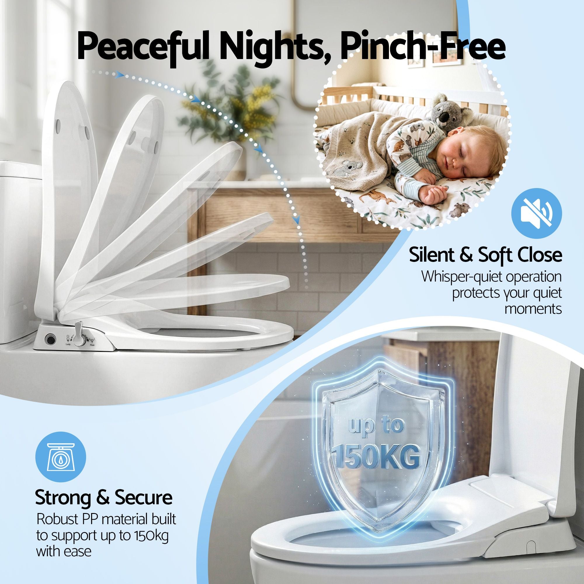 Cefito Non Electric Bidet Toilet Seat D-Shape Dual Nozzle Soft Close WaterMark