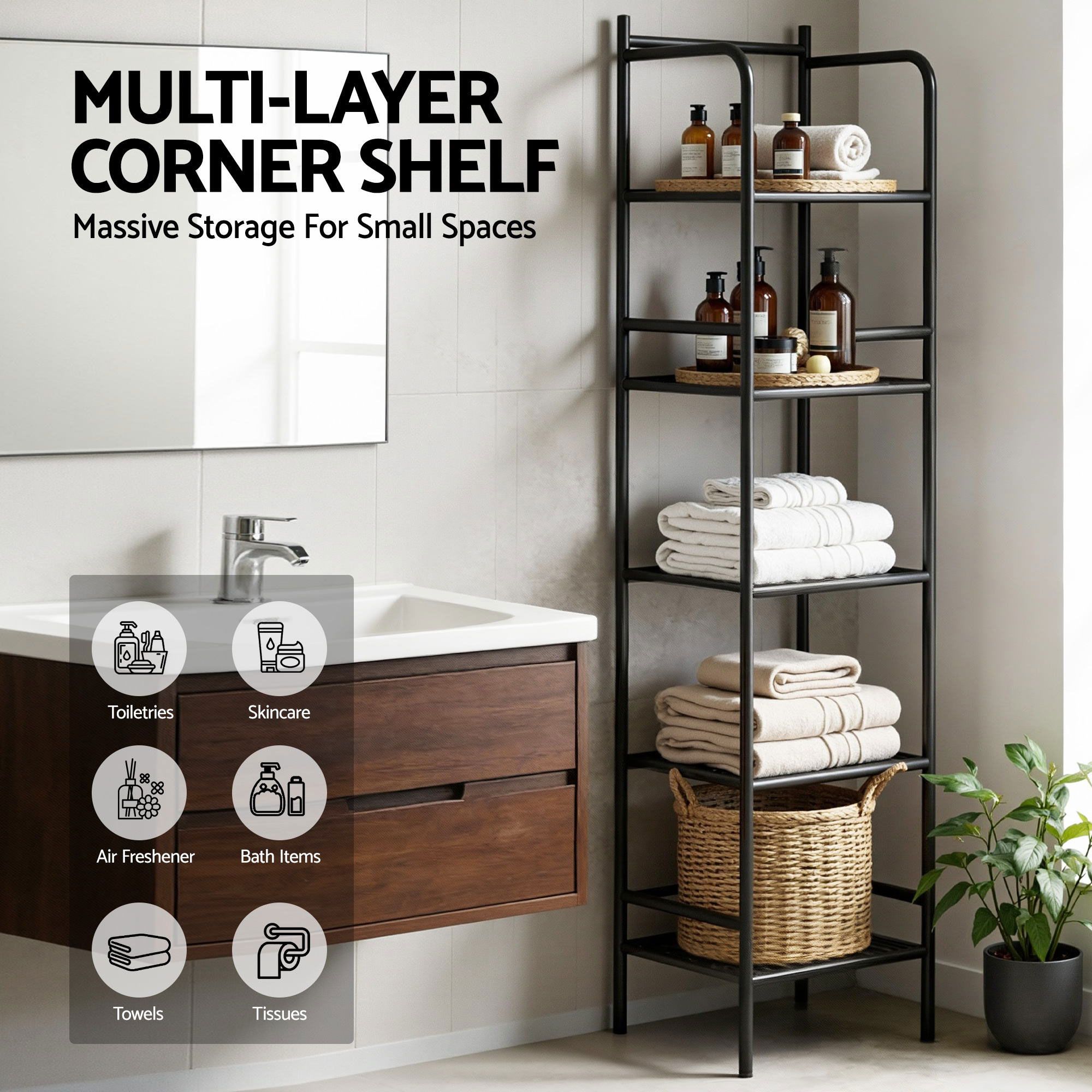 Artiss 2X Floor Standing Corner Shower Caddy 5 Tier Bathroom Organizer Black