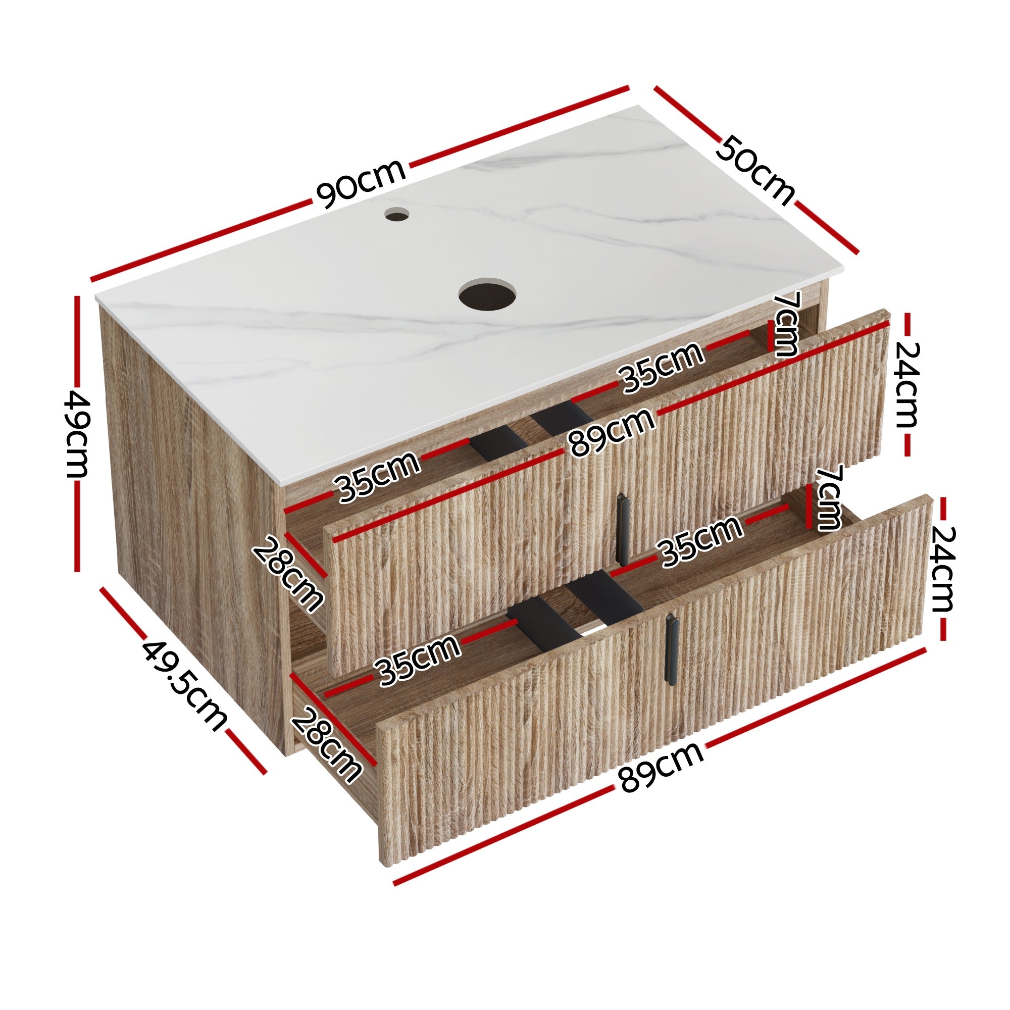 Cefito Vanity Unit 900mm Bathroom Cabinet Storage Wall Hung Timber Front Pine