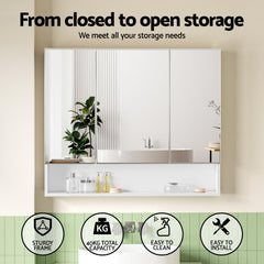 Cefito Bathroom Mirror Cabinet Medicine Adjustable Shelves Wall Hung 900x750mm White