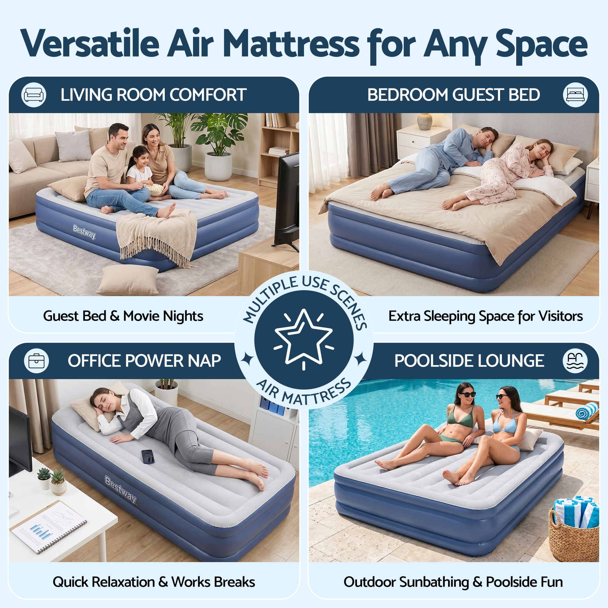 Bestway Air Mattress Inflatable Bed 46cm Airbed Single Blue