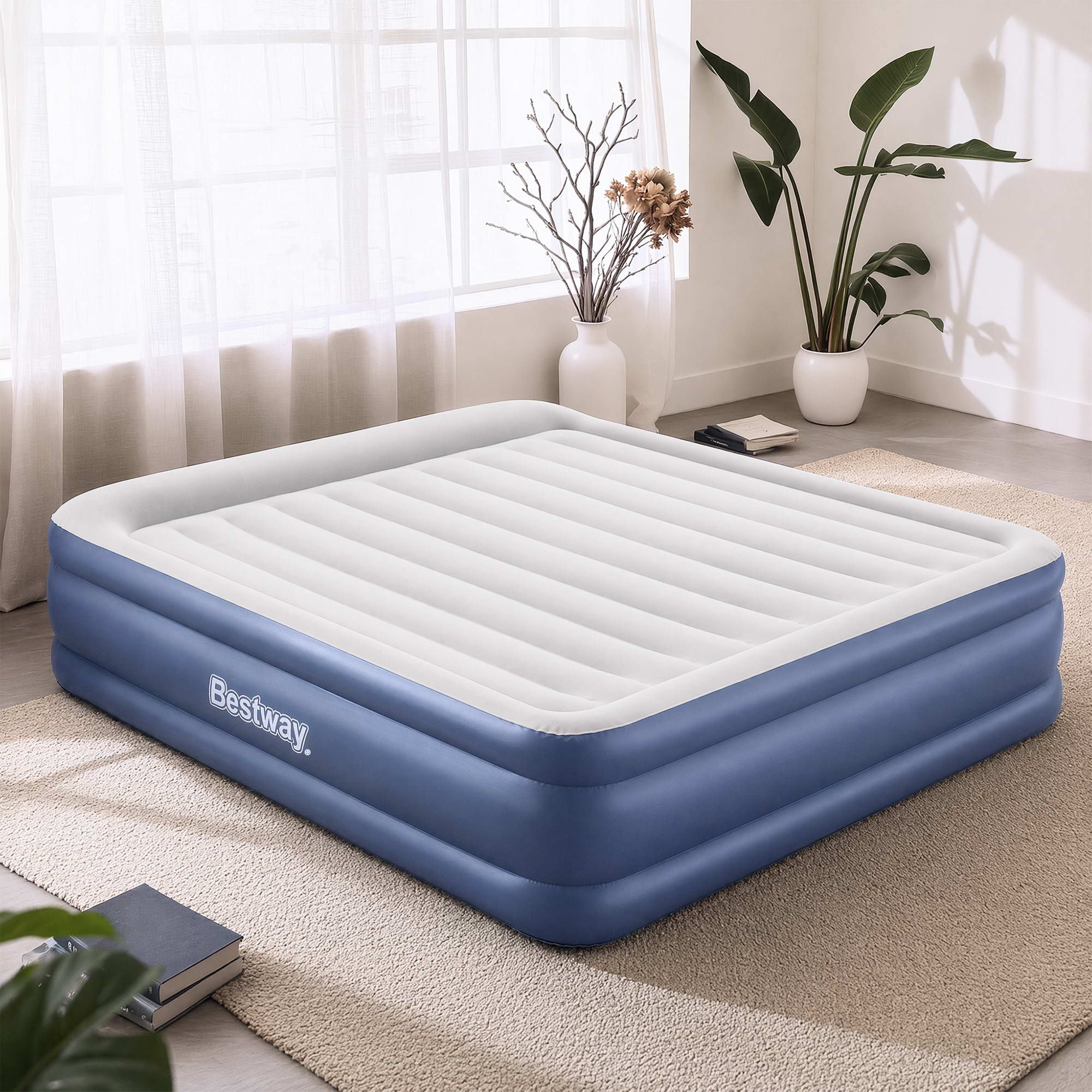 Bestway Air Mattress King Inflatable Bed 56cm Airbed Blue