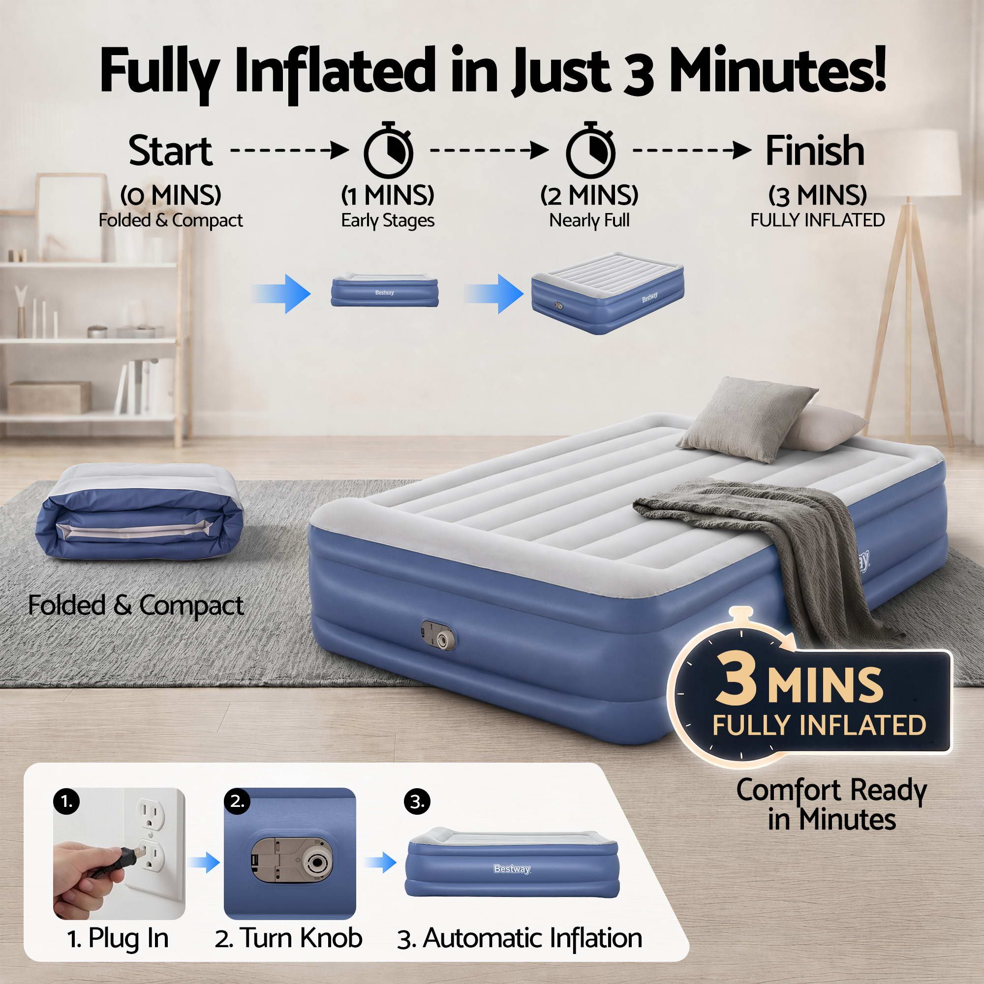 Bestway Air Bed Queen Size Mattress 56cm Premium Inflatable Built-in Pump Beds