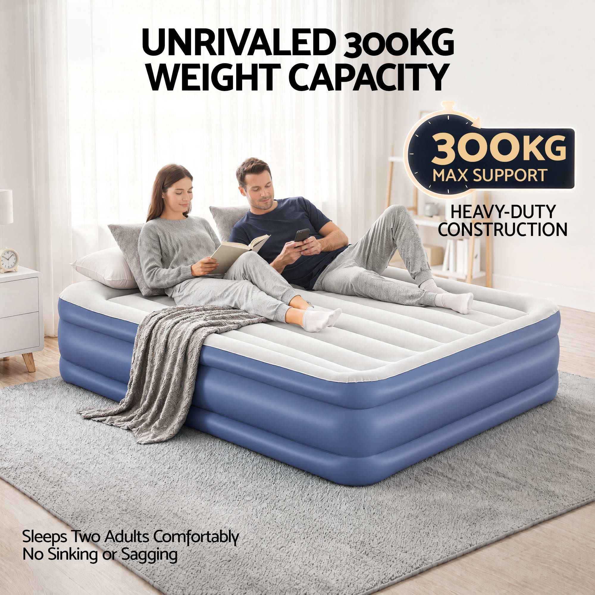 Bestway Air Bed Queen Size Mattress 56cm Premium Inflatable Built-in Pump Beds