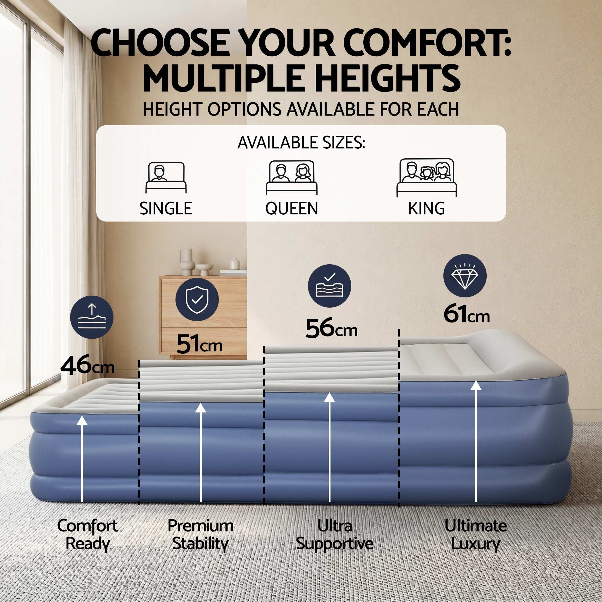 Bestway Air Bed Queen Size Mattress 56cm Premium Inflatable Built-in Pump Beds