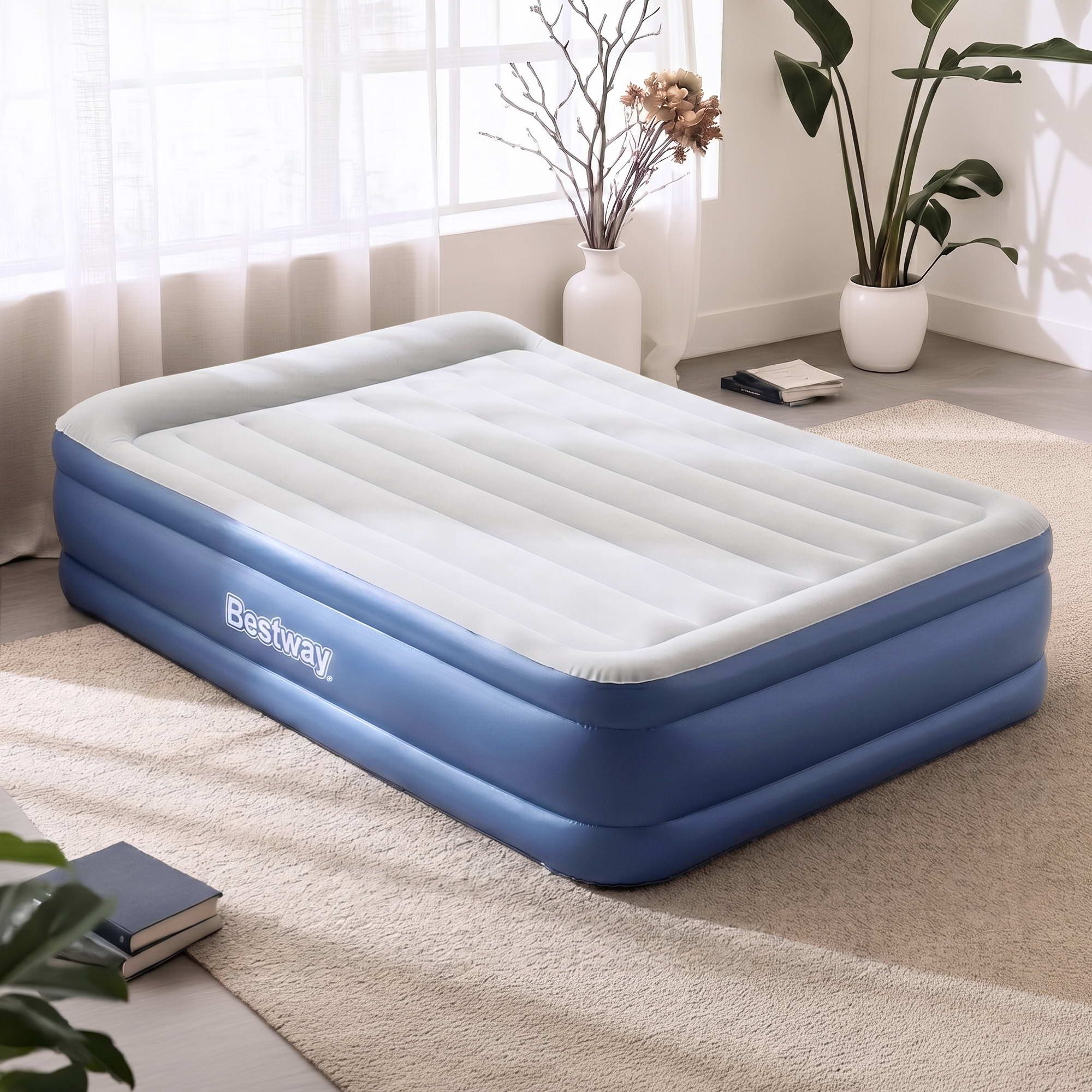 Bestway Air Bed Queen Size Mattress 56cm Premium Inflatable Built-in Pump Beds