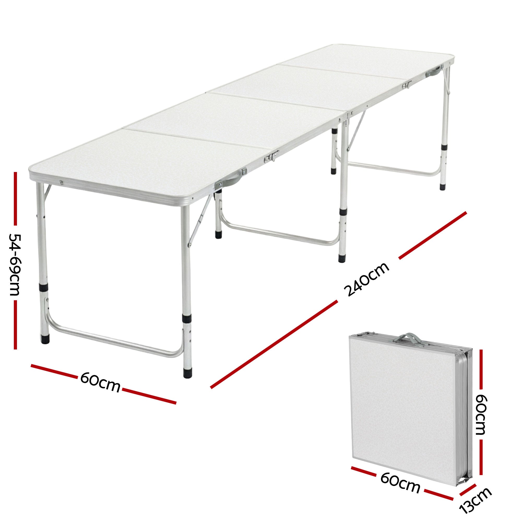 Weisshorn Folding Camping Table 240CM Portable Outdoor Picnic BBQ Aluminium Desk
