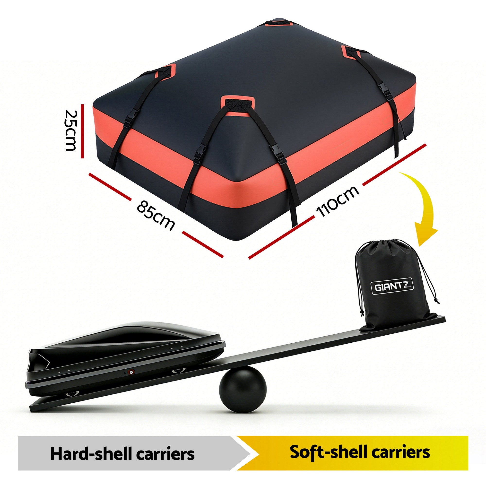 Giantz Roof Top Cargo Bag Waterproof Car Luggage Carrier 15 Cubic Ft Universal - Free Delivery