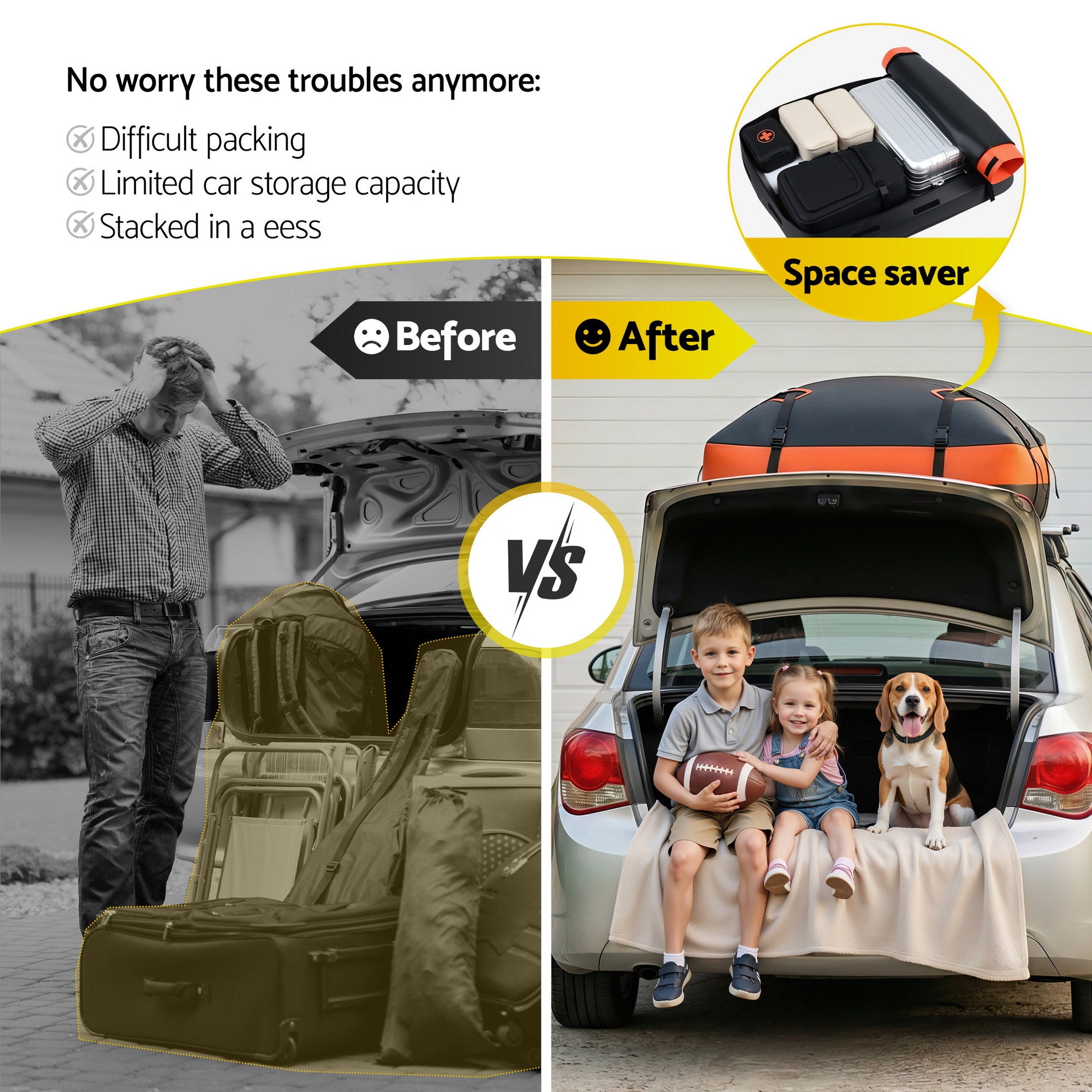 Giantz Roof Top Cargo Bag Waterproof Car Luggage Carrier 15 Cubic Ft Universal - Free Delivery